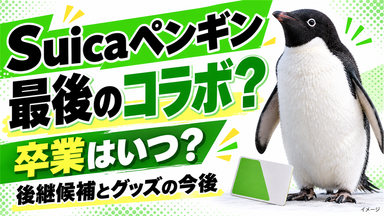 Suicaペンギンの卒業と最後のコラボを紹介するイメージ